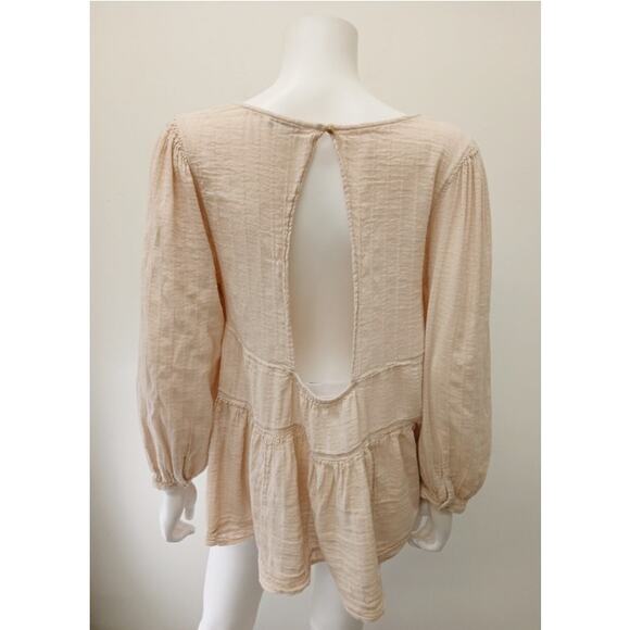 American Eagle Outfitters Tiered Babydoll Top Blouse Large Beige Long Sleeve - Picture 5 of 13